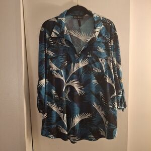 Star Vixen Blue and Black Palm Print Women's Top